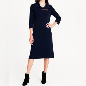 RALPH LAUREN Dress Sweatshirt Shift Buckle Vneck Transitional Minimalist Blue XL